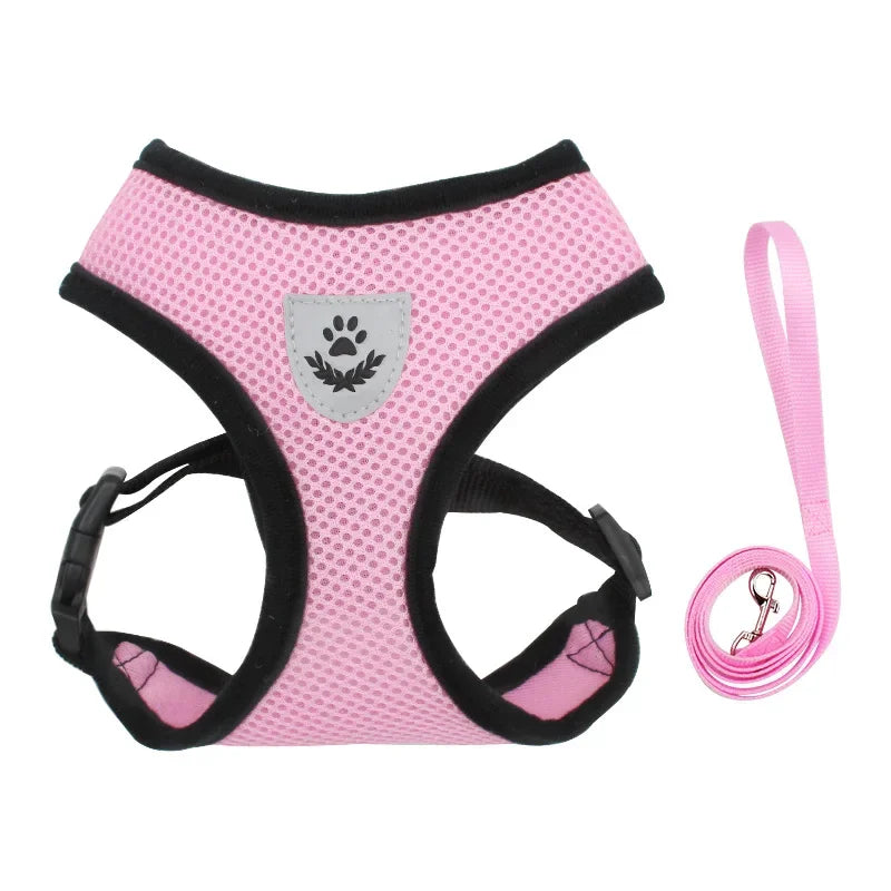 Summer Breathable Pet Harness & Leash Set – Adjustable, Reflective Vest for Small Dogs